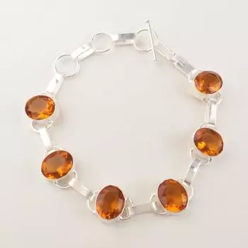 Цитрин Драгоценный камень 925 Стерлинговое серебро Женские украшения Цепочка Браслет 9 Подарок для нее RB-6-3
