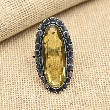 Цитрин Драгоценный камень 925 Твердые ювелирные изделия из стерлингового серебра Кольцо подарка дня рождения ручной работы 4 жёлтый