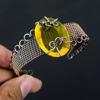 Цитрин, драгоценный камень, чистая медная проволока, завернутая в манжеты/браслет ручной работы, ювелирные изделия Adjustable зелёный