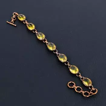 Цитрин, драгоценный камень, медь, гальванопластика, ювелирные изделия ручной работы, регулируемый браслет-цепочка для нее 8 Inches With Adjustable оранжевый