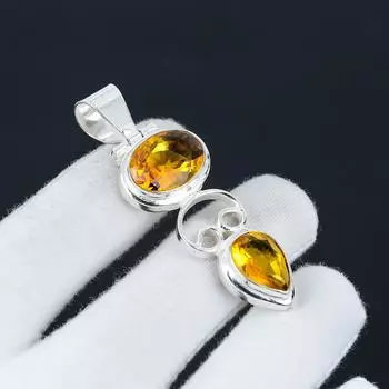 Цитрин драгоценный камень ручной работы 925 стерлингового серебра ювелирные изделия кулон двойной камень ручной работы подарки кулон для подарков 2.36 жёлтый