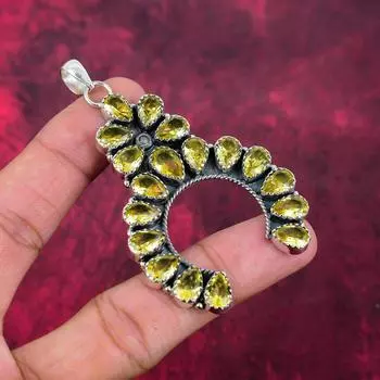 Цитрин драгоценный камень ручной работы из цельного серебра 925 пробы, прекрасное ожерелье с подвеской для свадебного подарка 3.26 Inches жёлтый