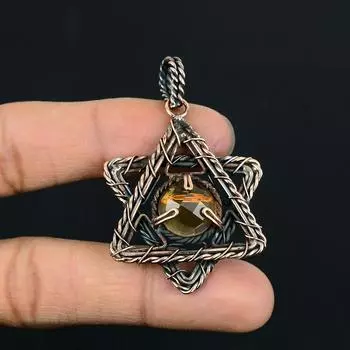 Цитрин драгоценный камень ручной работы из чистой медной проволоки подвеска для ювелирных изделий на День Благодарения 3.36 Inches жёлтый