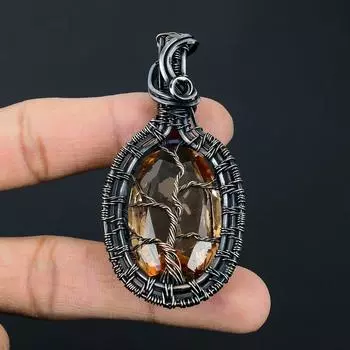 Цитрин драгоценный камень ручной работы из чистой медной проволоки подвеска для ювелирных изделий на День Благодарения 2.56 Inches жёлтый