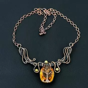 Цитрин драгоценный камень ручной работы из чистой медной проволоки ювелирное ожерелье для женщин 18 Inches жёлтый