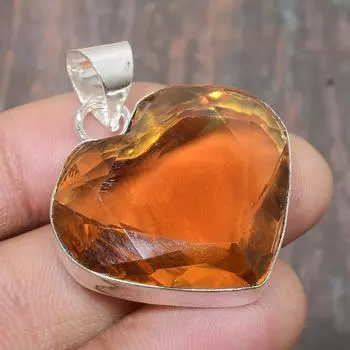 Цитрин драгоценный камень ручной работы твердый кулон из стерлингового серебра 925 пробы для женщин 1.58 Inches жёлтый