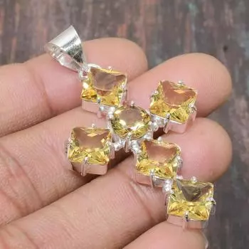 Цитрин Драгоценный камень ручной работы Твердый стерлинговый серебристый стерлинговый серебристый кулон 925 пробы для нее 2.17 Inches жёлтый