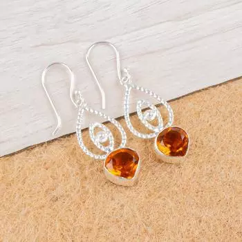 Цитрин Драгоценный камень Серебро 925 пробы Ювелирные изделия Ручной работы Серьги-капли 2,00 EE-32-5