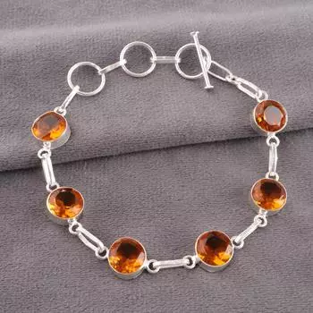 Цитрин Драгоценный камень Серебро 925 пробы Ювелирные изделия Цепочка Браслет Женский Аксессуар RB-14-5