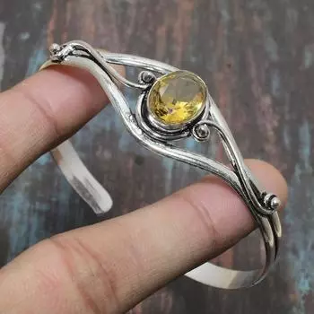 Цитрин Драгоценный камень Стерлинговое серебро 925 пробы Ручная работа Замечательный ювелирный браслет-манжета Регулируемый Adjustable жёлтый