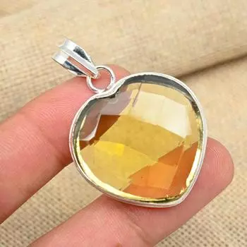 Цитрин Драгоценный камень стерлингового серебра 925 пробы Ювелирные изделия ручной работы Кулон в форме сердца 1.96 Inches жёлтый