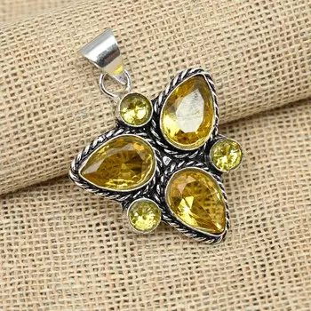 Цитрин драгоценный камень стерлингового серебра 925 пробы свадебный подарок ювелирные изделия подвеска ручной работы для женщин 1.81 Inches жёлтый