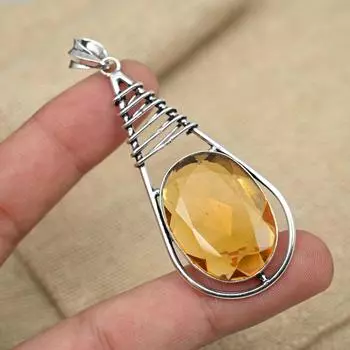 Цитрин драгоценный камень стерлингового серебра 925 пробы ручной работы овальной формы ювелирный кулон для подарков 2.75 Inches оранжевый