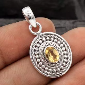 Цитрин Гранат Синий Топаз Драгоценный Камень Женский Подвеска Твердые Стерлингового Серебра 925 Ювелирные Изделия Ручной Работы жёлтый