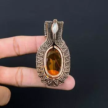 Цитрин и лунный камень, драгоценный камень, подвеска ручной работы из чистой медной проволоки на День Благодарения 2.56 Inches жёлтый