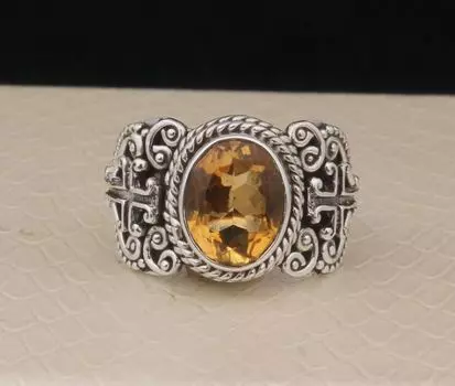 Цитрин Кольцо с натуральным драгоценным камнем для мужчин, Кольцо с драгоценным камнем из стерлингового серебра для женщин, Минималистское кольцо ручной работы Кольцо с пасьянсом для женщин 5,6,7,8,9,10,11,12,13,14,