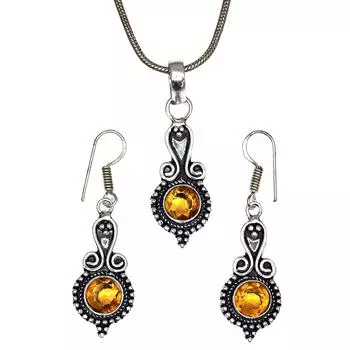 Цитрин Комплект ювелирных изделий Женские серьги-подвески с драгоценными камнями Серьги с драгоценными камнями Зеленый цвет