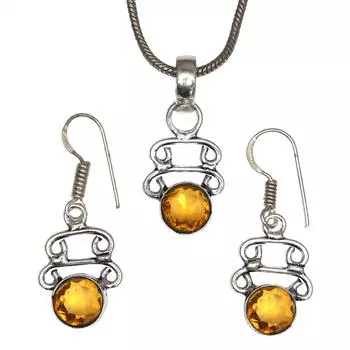 Цитрин Комплект ювелирных изделий Женские серьги-подвески с драгоценными камнями Серьги с драгоценными камнями Зеленый цвет