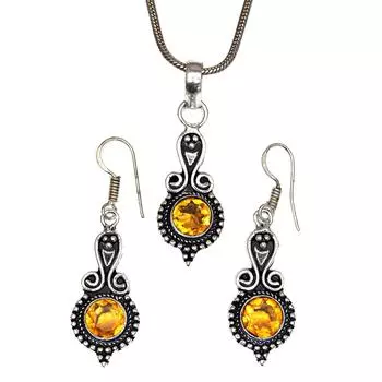 Цитрин Комплект ювелирных изделий Женские серьги-подвески с драгоценными камнями Серьги с драгоценными камнями Зеленый цвет