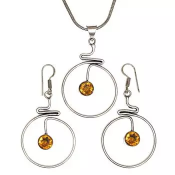 Цитрин Комплект ювелирных изделий Женские серьги-подвески с драгоценными камнями Серьги с драгоценными камнями Зеленый цвет