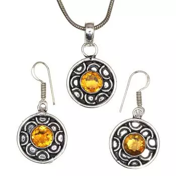 Цитрин Комплект ювелирных изделий Женские серьги-подвески с драгоценными камнями Серьги с драгоценными камнями Зеленый цвет