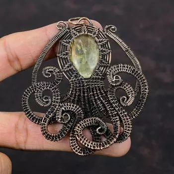 Цитрин Кулон Медная проволока Кулон Ручной Работы Драгоценный Камень Кулон Проволока Обернутый Осьминог Ювелирные Изделия Уникальные Медные Ювелирные Изделия Подарок Для Помолвки