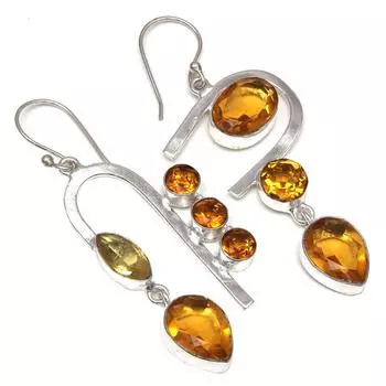 Цитрин кварц драгоценный камень ручной работы подарок для нее серебряные ювелирные серьги 2.75