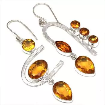 Цитрин кварц драгоценный камень ручной работы подарок для нее серебряные ювелирные серьги 2.5
