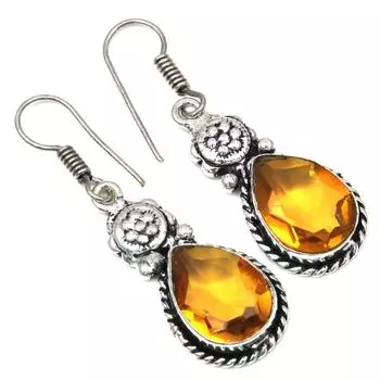 Цитрин кварц драгоценный камень ручной работы подарок для нее серебряные ювелирные серьги 1.5