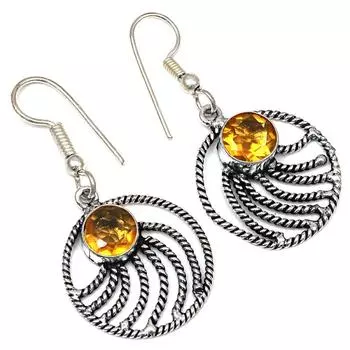 Цитрин кварц драгоценный камень ручной работы подарок для нее серебряные ювелирные серьги 1.5