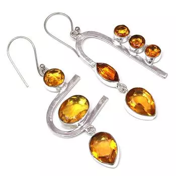 Цитрин кварц драгоценный камень ручной работы подарок для нее серебряные ювелирные серьги 1.5