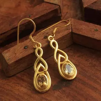 Цитрин Ноябрьский камень рождения Серьги из желтого золота с покрытием из стерлингового серебра 925 пробы Женские украшения золотой/жёлтый