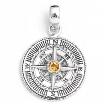 Цитрин Перидот Гранат Иолит Синий Топаз Аметист Сердолик Драгоценный камень Компас Подвеска Стерлингового Серебра 925 Изящные Ювелирные Изделия жёлтый