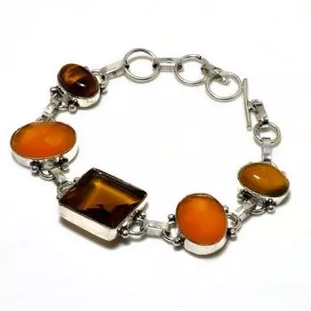 Цитрин Сердолик 925 Посеребренный ювелирный браслет ручной работы 6-8 дюймов