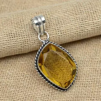 Цитрин Топаз 925 Твердое Серебро Ювелирные Изделия Ручной Работы Красивый Драгоценный Камень Красивая Подвеска 1.77 Inches жёлтый