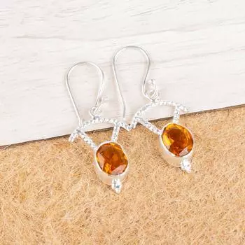 Citrine Gemstone 925 Sterling Silver Handmade Drop/Dangle Earrings1.50 For Gift EE-51-9