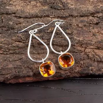Citrine Gemstone 925 Sterling Silver Handmade Jewelry Statement Earrings 1.90 EE-7-2