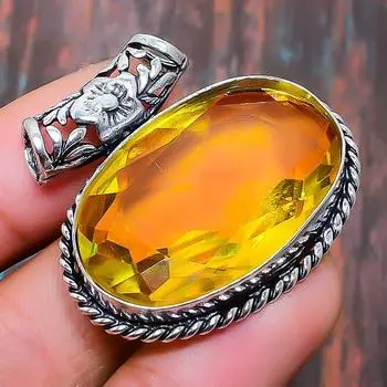 Citrine Gemstone 925 Sterling Silver Handmade Замечательный ювелирный кулон 1.18 Inches жёлтый