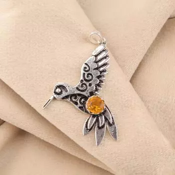 Citrine Gemstone 925 Sterling Silver Jewelry Antique Chain Pendant1.8 For Gift CP-20-12
