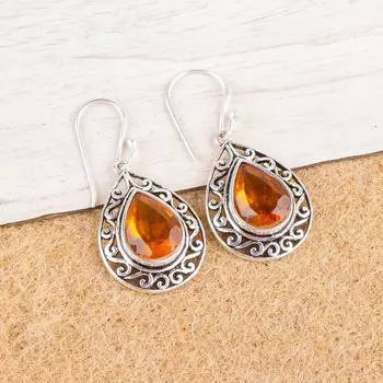 Citrine Gemstone 925 Sterling Silver Jewelry Handmade Drop/Dangle Earrings 1.72 CE-4-1