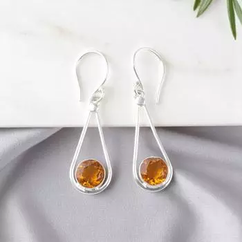 Citrine Gemstone 925 Sterling Silver Jewelry Handmade Drop/Dangle Earrings 1.76 EE-126-2
