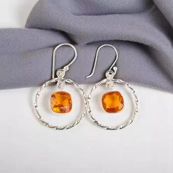 Citrine Gemstone 925 Sterling Silver Jewelry Handmade Drop/Dangle Earrings 1.60 EE-60-1