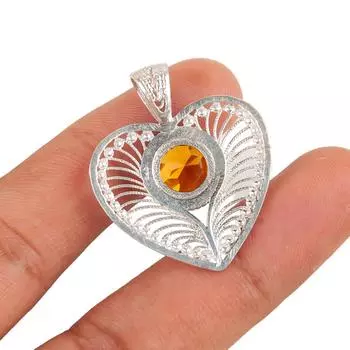 Citrine Gemstone 925 Sterling Silver Jewelry Heart Shape Pendant 1.4 For Her CP-15-1
