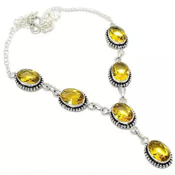 Ювелирное ожерелье из серебра 925 пробы с драгоценным камнем цитрином 18 дюймов G7N38 жёлтый