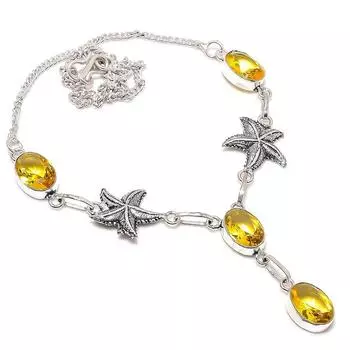 Citrine Gemstone 925 Sterling Silver Jewelry Necklace 18 E6O54 жёлтый