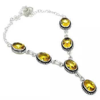 Ювелирное ожерелье из стерлингового серебра 925 пробы с драгоценным камнем цитрином 18 дюймов k6s35 жёлтый