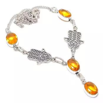 Citrine Gemstone 925 Sterling Silver Jewelry Necklace 18 f4Z21 жёлтый