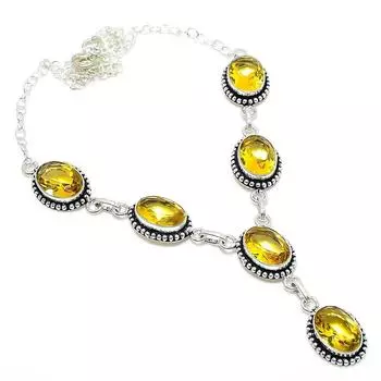 Citrine Gemstone 925 Sterling Silver Jewelry Necklace 18 G8f64 жёлтый