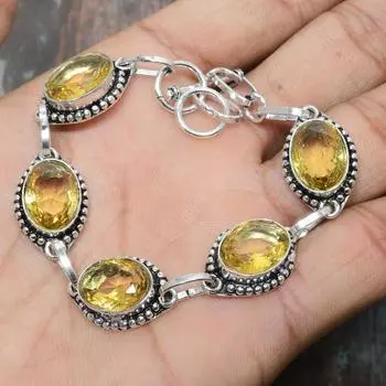 Citrine Gemstone 925 Sterling Silver Замечательный браслет ручной работы для нее 7-8 Inches жёлтый
