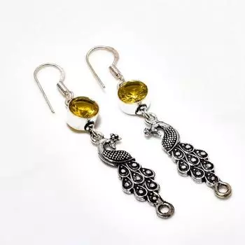 Ювелирная серьга ручной работы с цитрином, посеребренная 925 пробы, 2,34 дюйма